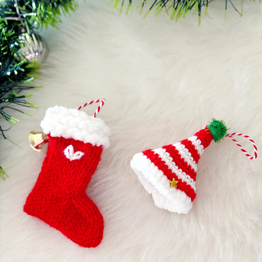 Merry Christmas Hat & Santa Booties Ornament Set
