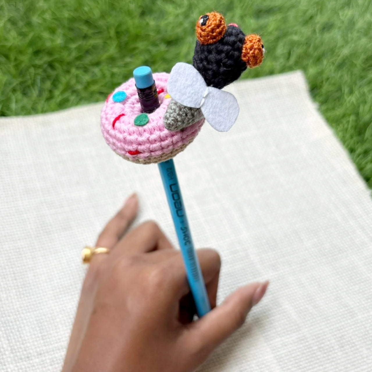 Pink Donut & Fly Pencil Topper